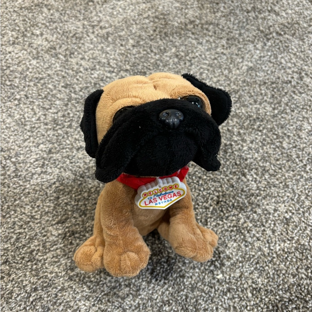 Las Vegas Souvenir Pug Plush Dog with Red Collar